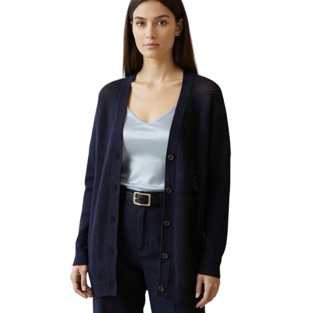 Allude Womans 100% Cashmere Cardigan Sz M Open Knit Old Monet Minimalist Sheer - Picture 2 of 11
